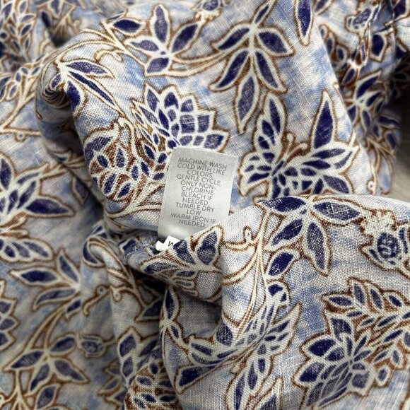 J. Jill Love Linen Sz S V Neck Purple Lotus Vines 100% Linen Peasant Top Blouse - Picture 11 of 13